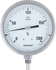 ÇAP Ø160mm -30/+60 C° KOMPLE PASLANMAZ ALTTAN BAĞLANTILI PAKKENS MEKANİK GÖSTERGELİ Bİ-METAL SICAKLIK ÖLÇER, TERMOMETRE