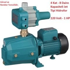 4 Kat - 8 Daire Kapasiteli Hidromatlı Paket Hidrofor 50mSS - 5 m3/saat 220 Volt 1 HP Jet Tipi Pompalı