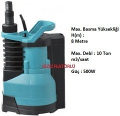 500W 8 mSS - 10 Ton m3/saat Gizli Flatörlü Temiz Su Drenaj Dalgıç Pompası Plastik Gövdeli 220Volt MOMENTUM PKS-550LA