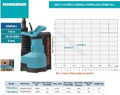 500W 8 mSS - 10 Ton m3/saat Gizli Flatörlü Temiz Su Drenaj Dalgıç Pompası Plastik Gövdeli 220Volt MOMENTUM PKS-550LA