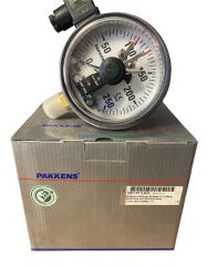 Ø100mm 0/250 Bar Alttan Bağlantılı ÇİFT Elektrik Kontaklı Hassas Manometre, Basınç Ölçer IP65 Kurutip G1/2'' CL1,0 PAKKENS