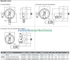 Ø100mm 0/1,6 Bar Alttan Bağlantılı ÇİFT Elektrik Kontaklı Hassas Manometre, Basınç Ölçer IP65 Kurutip G1/2'' CL1,0 PAKKENS