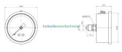 Ø63mm -760 / 0 mmHg Arkadan Bağlantılı Gliserinli (Sıvı Dolgulu) G1/4'' Vakummetre CL2,5 PAKKENS