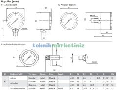 Ø40mm -760 / 0 mmHg Panotip Arka Bağlantılı Kurutip G1/8'' Vakummetre, Vakum Göstergesi CL2,5 PAKKENS