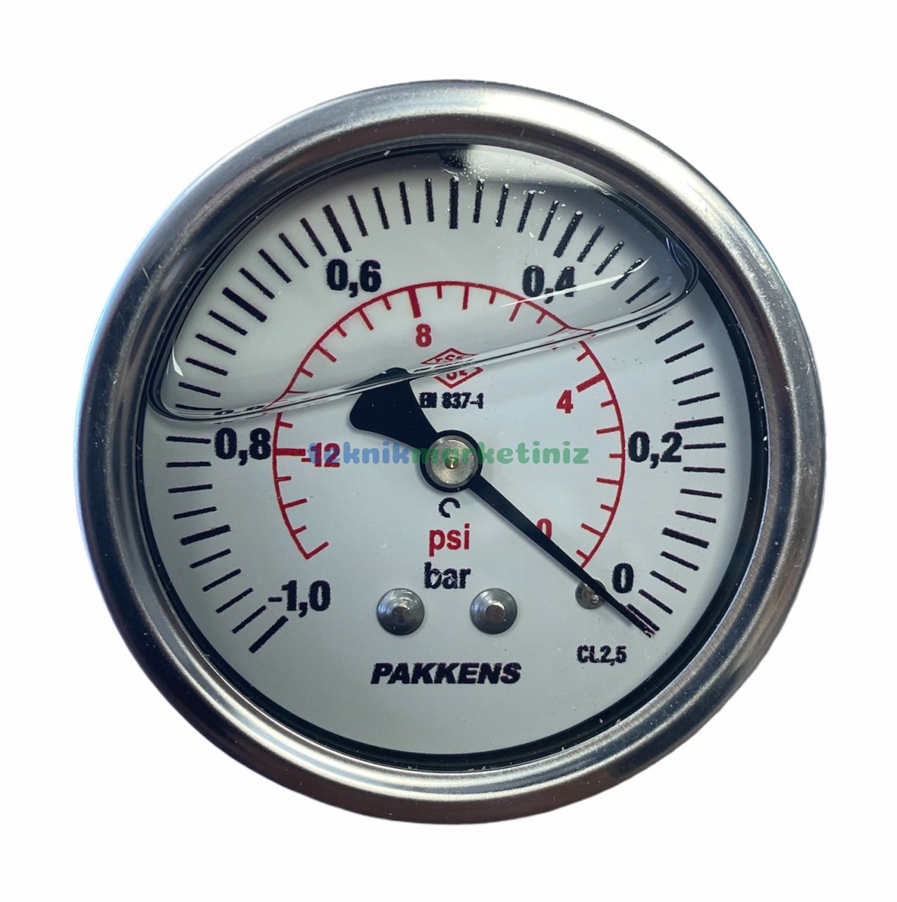 Ø63mm -1 Bar Panotip Arka Bağlantılı Gliserinli (Sıvı Dolgulu) G1/4'' Vakummetre, Vakum Göstergesi CL2,5 PAKKENS