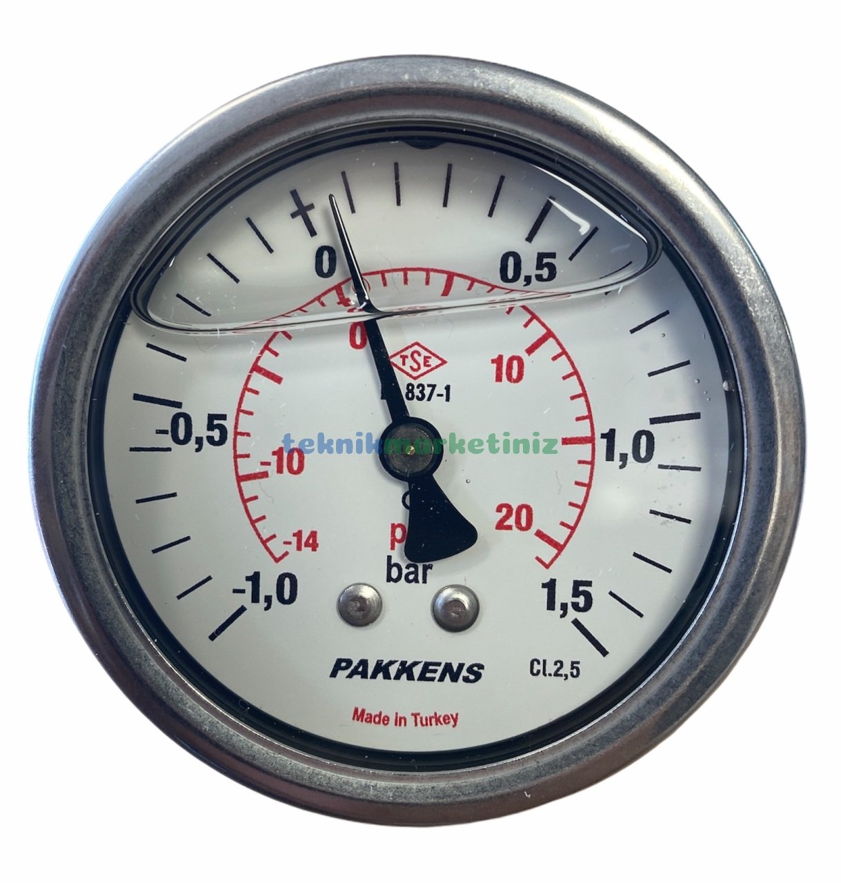 Ø63mm -1 / +1,5 Bar Arkadan Bağlantılı Gliserinli (Sıvı Dolgulu) G1/4'' ManoVakummetre CL2,5 PAKKENS