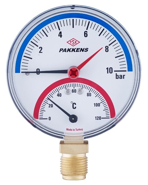 ÇAP Ø100mm PAKKENS GÖSTERGELİ KOMBİNE ÖLÇER TERMOMETRE-MANOMETRE