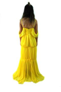 Carmen Yaka İp Askılı Sarı Şifon Maxi Elbise
