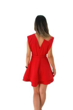 Kırmızı Kloş V Yaka Mini Elbise