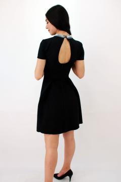 İnci Yakalı Kısa Kol Siyah Mini Elbise