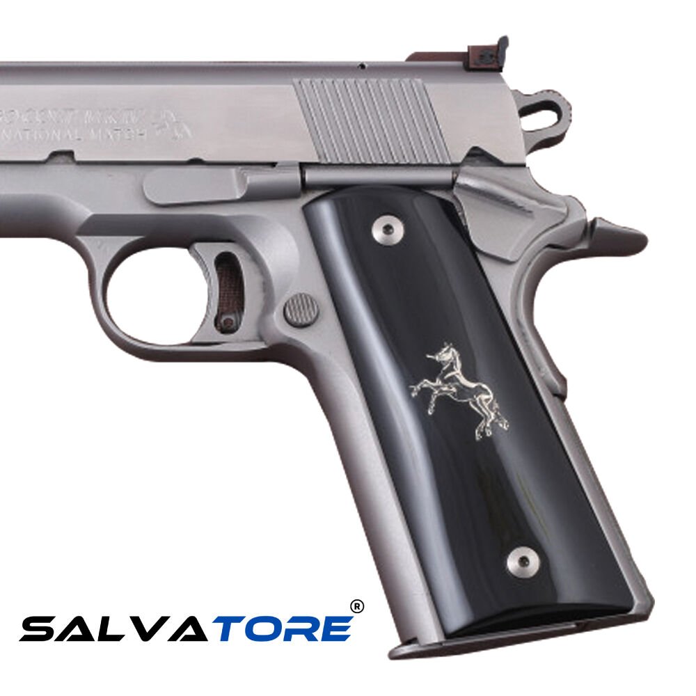 Salvatore Acrylic Pistol Grips Handle Butt Handmade for 1911's Full Size Government & Clones Black