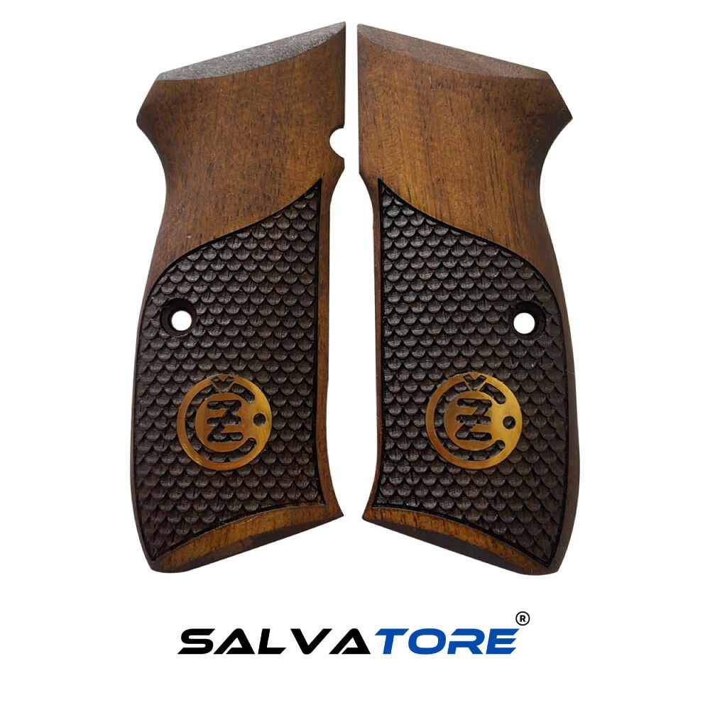 Salvatore Walnut Handle Grip for CZ with Brass Logo - Professional Grade Compatible with 75B, 75BD, 85 Kadet Shadow1