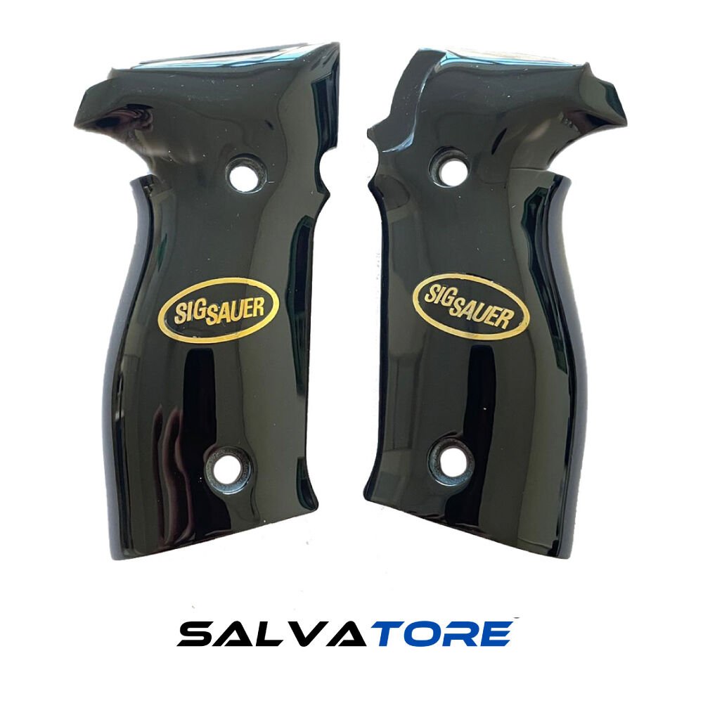 Salvatore Pistol Grips For Sig Sauer P226 Handmade Acrylic Black Gun Accessories With Gold Logo