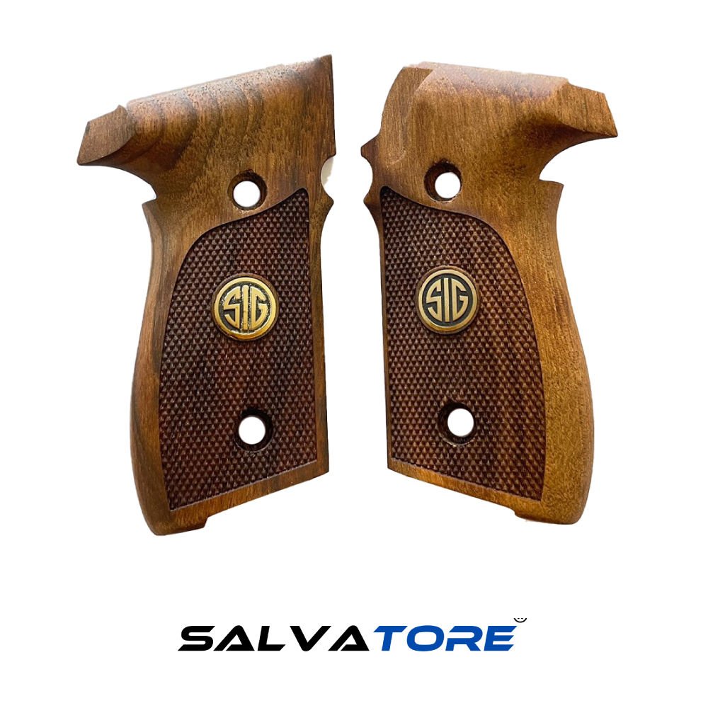 Salvatore Pistol Grips For Sig Sauer P229 Handmade Walnut Gun Accessories With Gold Logo