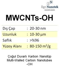 Çoğul Duvarlı Karbon Nanotüp-OH kaplı MWCNT-OH Dış Çap:7 nm Uzunluk:20-30 mikron %96