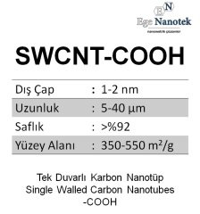 Tek Duvarlı Karbon Nanotüp-COOH SWCNT-COOH Dış Çap:1-2 nm Uzunluk:5-40 mikron 350-550 m2/g %92