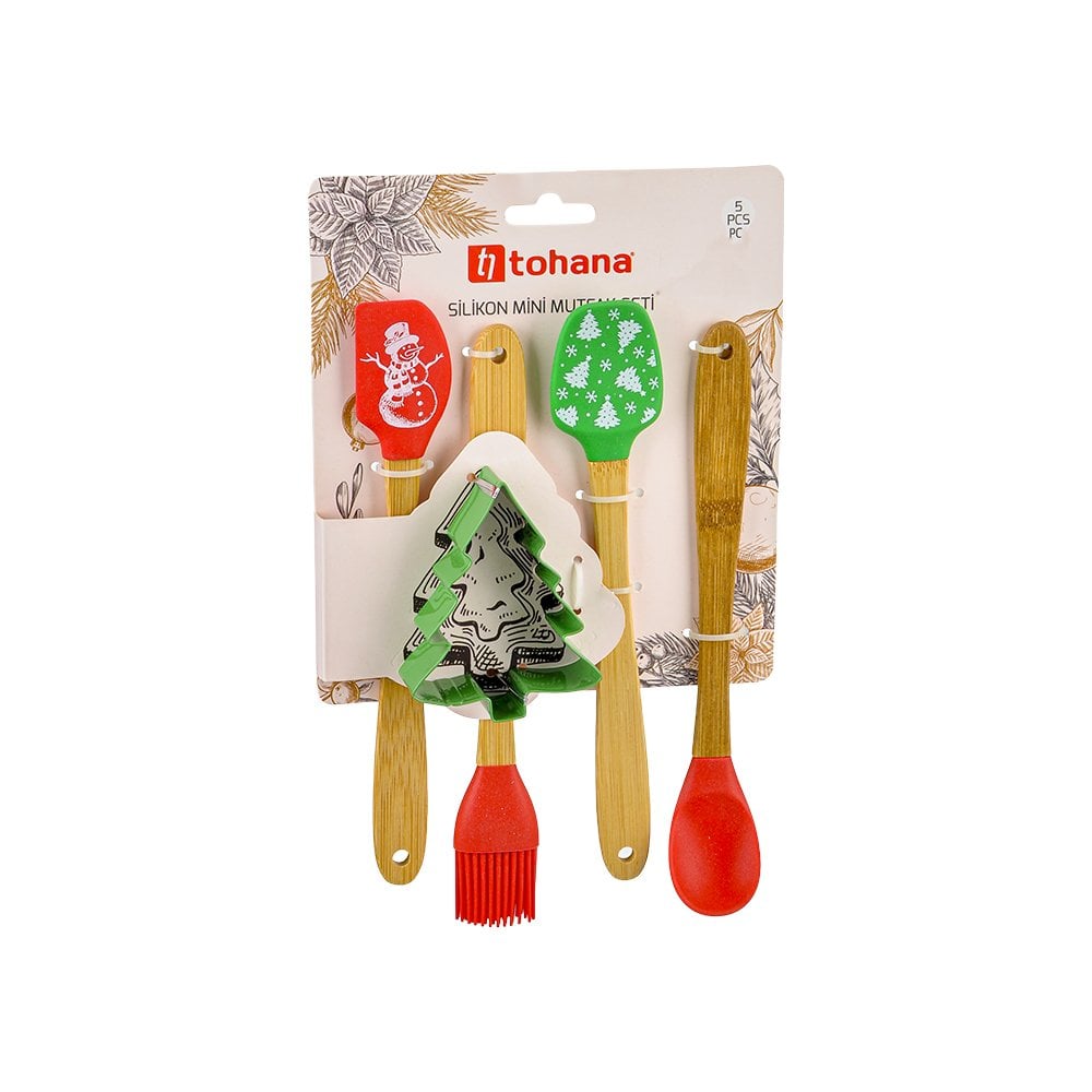 5 Parça Yılbaşı Desenli Silikon Mutfak Seti