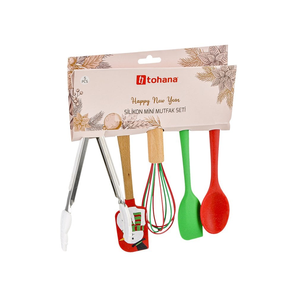 5 Parça Yılbaşı Desenli Silikon Mini Mutfak Seti