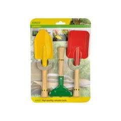 3 Parça Metal Bahçe Seti Renkli - Ahşap Saplı