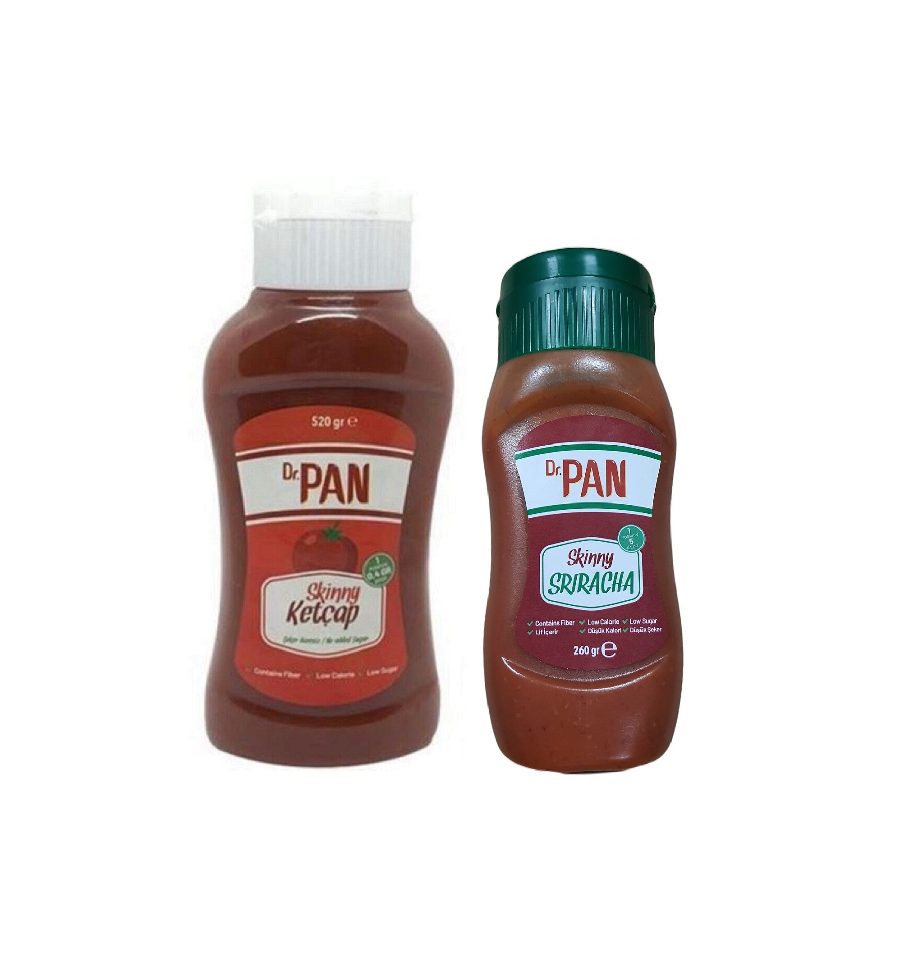 Dr. Pan 2'li Şekersiz Sos Paketi Ketçap 520 gr ve Sriracha Sosu 260 gr Şekeriz Düşük Kalorili