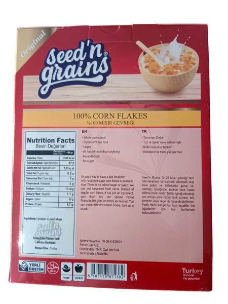 Seed'n Grains Şekersiz Corn Flakes Mısır Gevreği 300 g 3 Adet