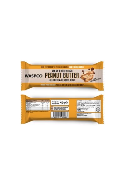 Waspco Vegan Protein Bar Fıstık Ezmeli Çikolata Parçalı 40g