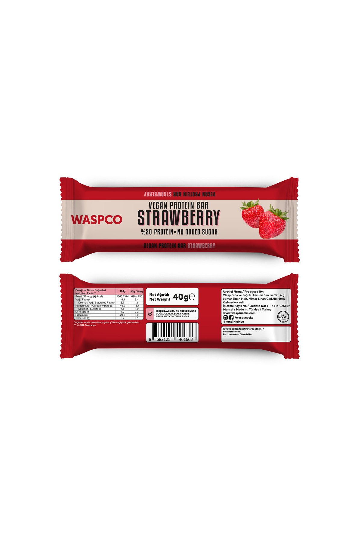 Waspco Vegan Protein Bar Çilekli 40g