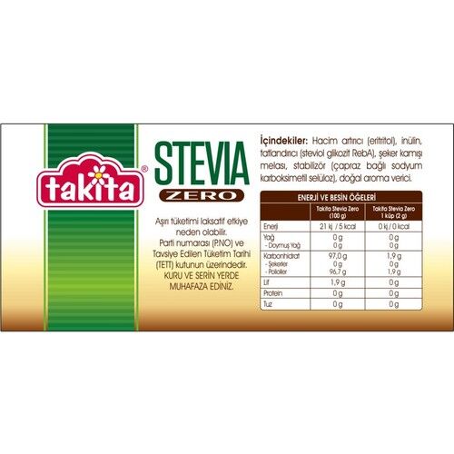 Takita Stevia Zero Kahverengi  2’li Tatlandırıcı Set Toz Tatlandırıcı 250 g ve Küp Tatlandırıcı 225 g.