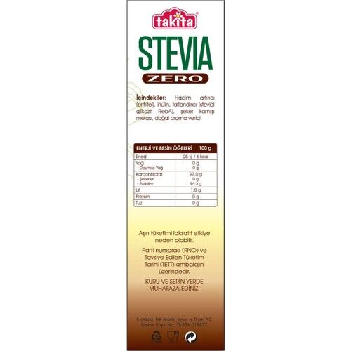Takita Stevia Zero Kahverengi  2’li Tatlandırıcı Set Toz Tatlandırıcı 250 g ve Küp Tatlandırıcı 225 g.
