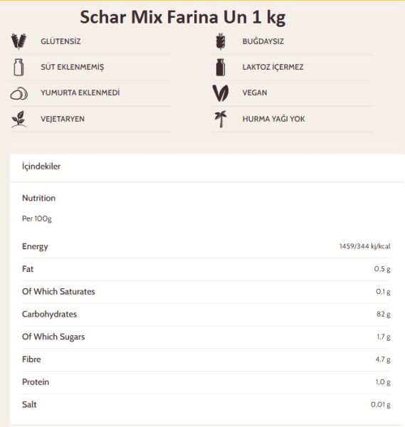 Schar Farina Glutensiz Makarna Erişte Mantı Unu 1 kg Mix F