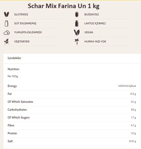 Schar Farina Glutensiz Makarna Erişte Mantı Unu 1 kg 3 Adet Mix F