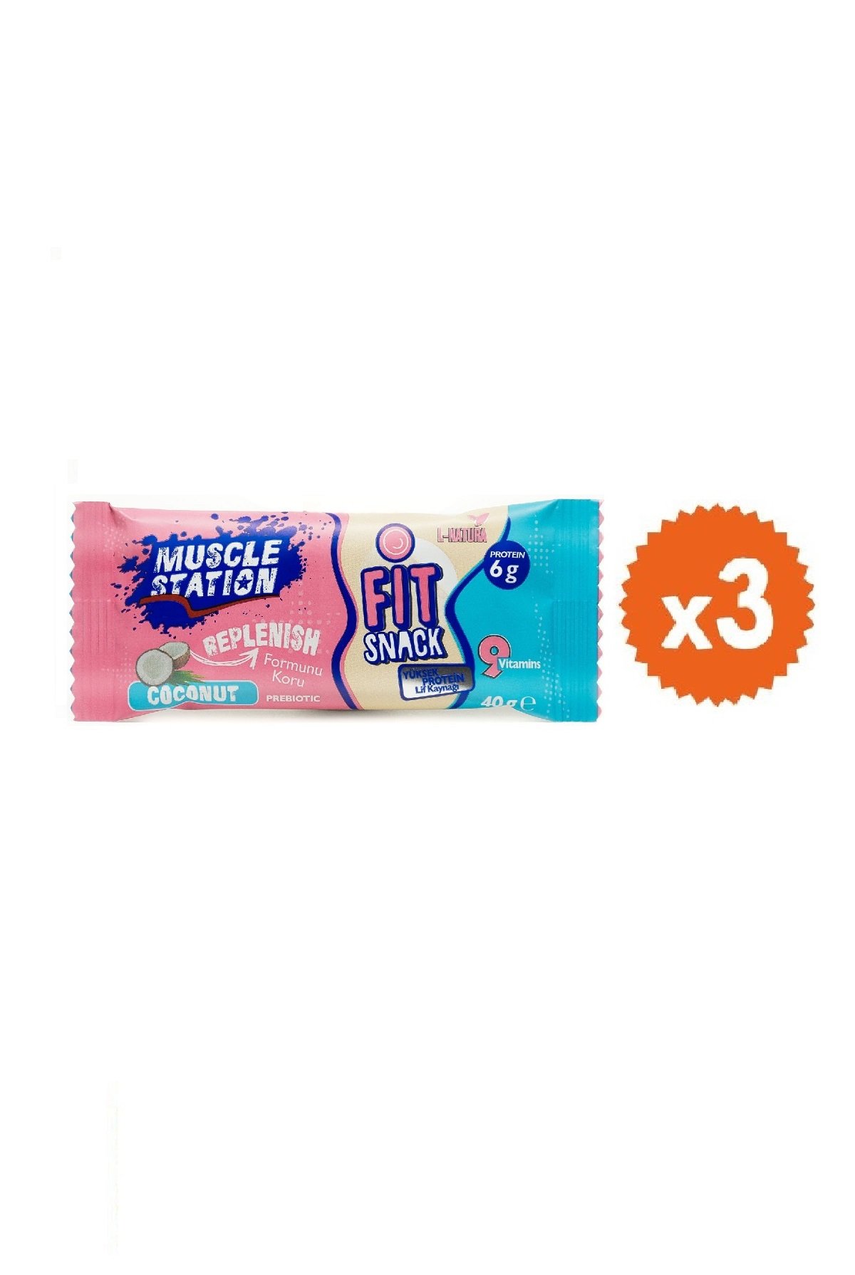 Muscle Station Fit Snack Coconut Protein Bar 40 Gr 3 Adet