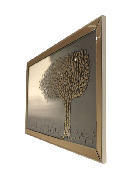 Ayna Çerçeveli Hayat Ağacı Gri Tablo 80x155 CM