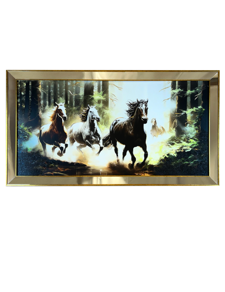 Ayna Çerçeveli Ormanda Koşan Atlar Tablo 70x130 CM
