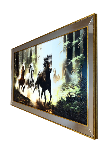 Ayna Çerçeveli Ormanda Koşan Atlar Tablo 70x130 CM
