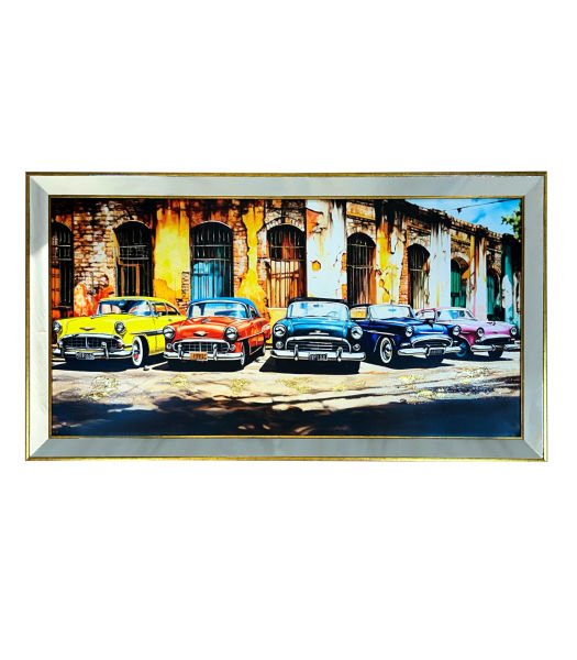 Ayna Çerçeveli Renkli Klasik Arabalar 70x130 CM