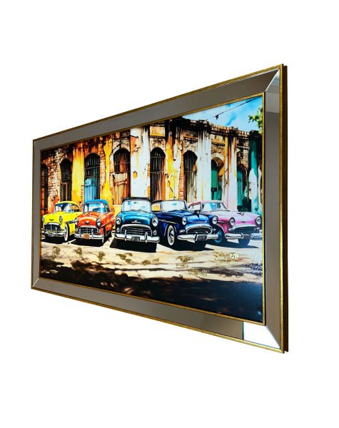 Ayna Çerçeveli Renkli Klasik Arabalar 70x130 CM
