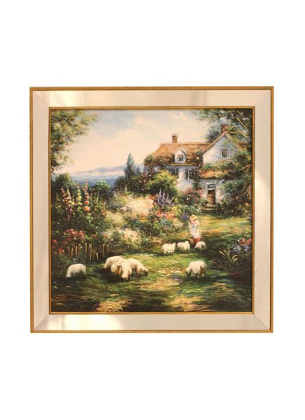 Ayna Çerçeveli Bahçe ve Koyunlar Kare Tablo 70x70 CM