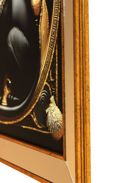 Ayna Çerçeveli Gold Detaylı Kedi Kare Tablo 70x70 CM