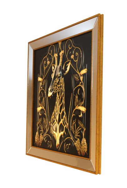 Ayna Çerçeveli Gold Detaylı Zürafa Kare Tablo 70x70 CM