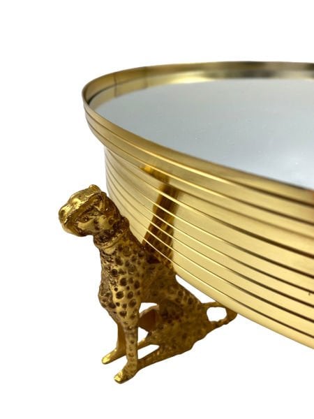 Gold Leopar Detaylı Aynalı Tepsi