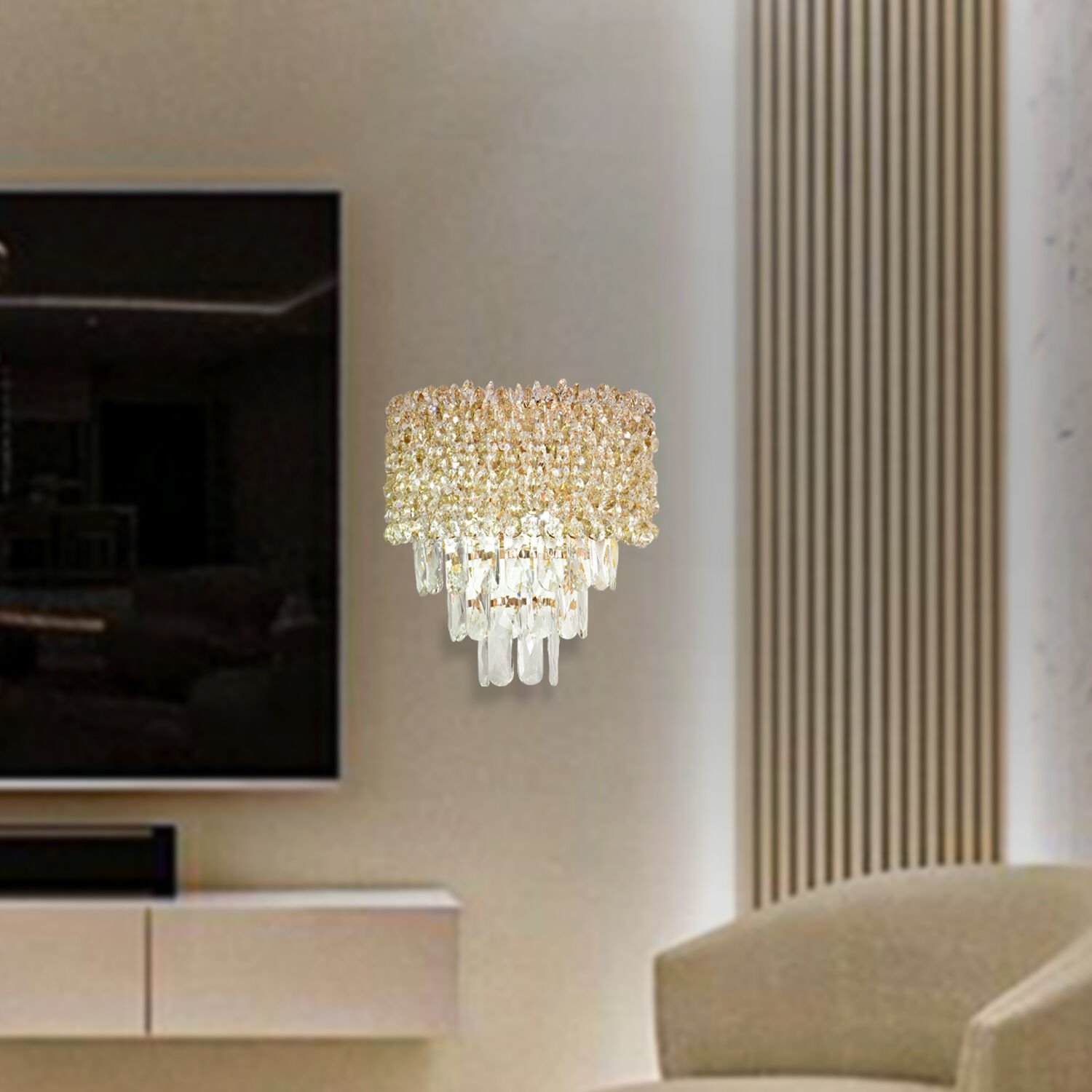 Liana Gold Kaplamalı Modern Tasarım Salon Kristal Yatak Başı Aplik