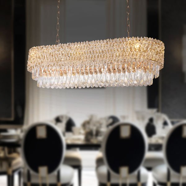 Liana Yemek Masa Üstü Gold Kaplamalı Modern Tasarım Salon Kristal Sarkıt Avize