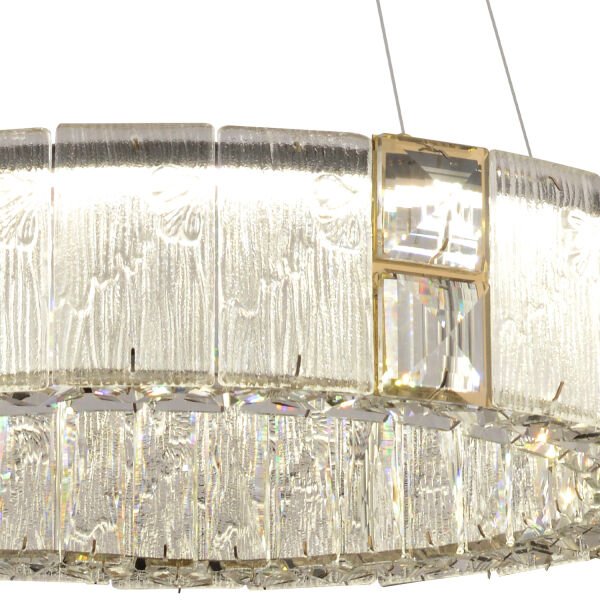 Rocco 50cm 3 Renkli Ledli 33 Watt Gold Kaplamalı Kristal Taşlı Sarkıt Led Salon Avize