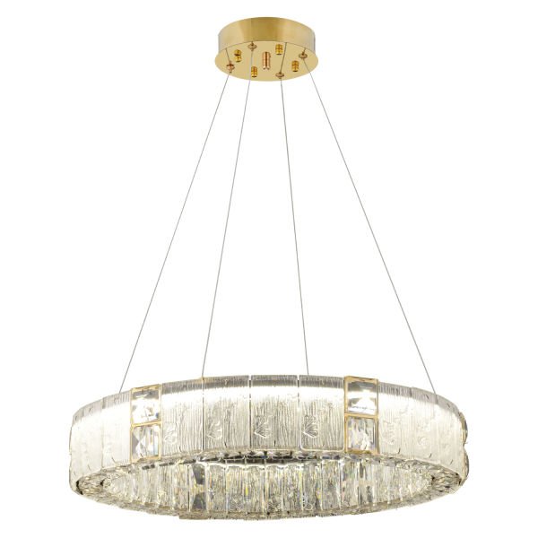 Rocco 60cm 3 Renkli Ledli 44 Watt Gold Kaplamalı Kristal Taşlı Sarkıt Led Salon Avize