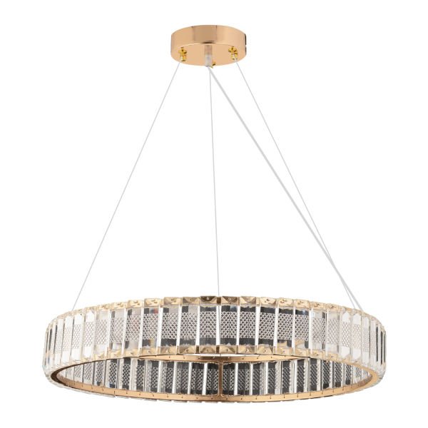 Russell 50cm 3 Renkli Ledli 44 Watt Gold Kaplamalı Kristal Taşlı Sarkıt Led Salon Avize