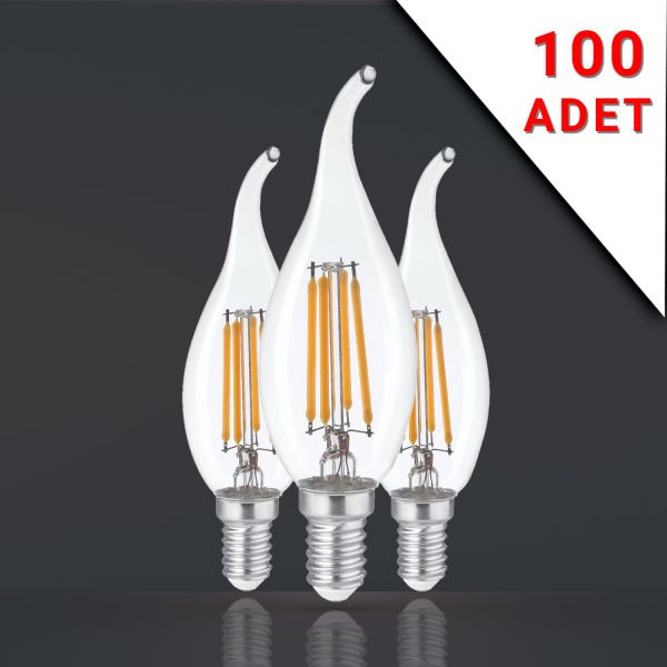 100 ADET KIVRIK UÇLU FİLAMANLI E14 RUSTİK AMPUL 6 WATT 3000K GÜN IŞIĞI T35