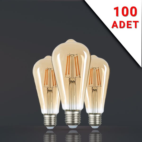 100 ADET LED FİLAMANLI E27 RUSTİK AMPUL 6 WATT 2500K GÜN IŞIĞI ST64