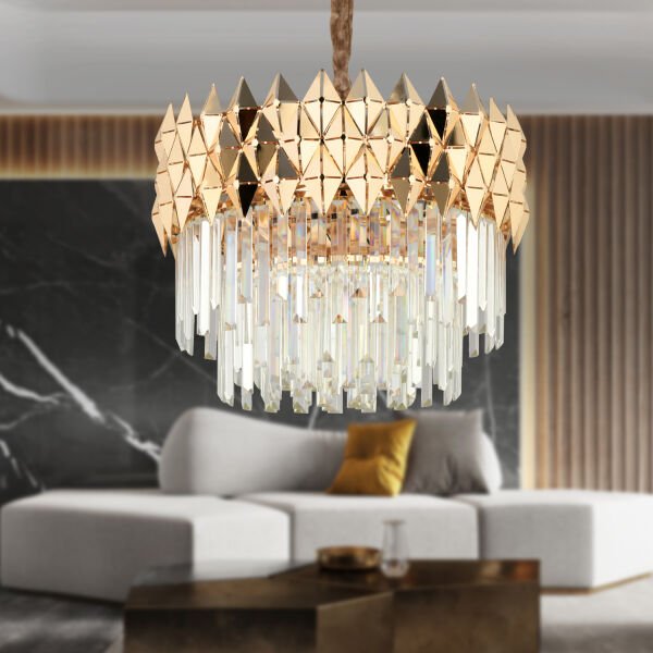 Rodya 50'lik Yuvarlak Gold Kristal Taşlı Modern Oturma Odası Salon Sarkıt Avize