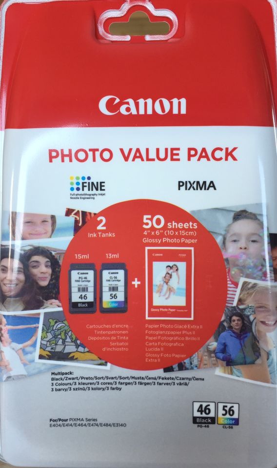 Canon PG-46 CL-56 Multipack 2'li Mürekkep Kartuş 50 adet 10x15 Fotoğraf Kağıdı Hediyeli